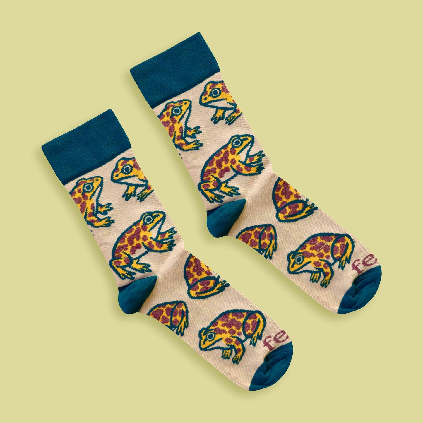 Cape leopard toad socks on lime background