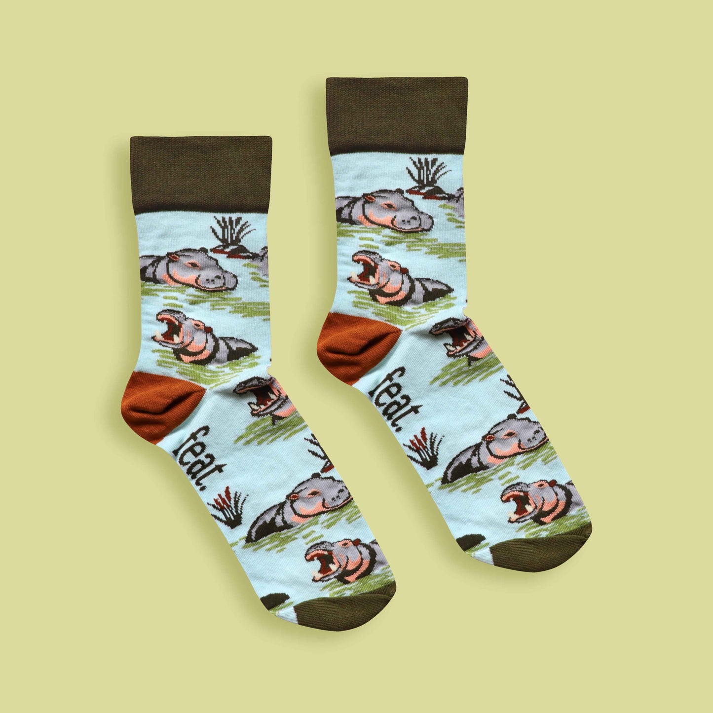 Hippo socks lime background centered