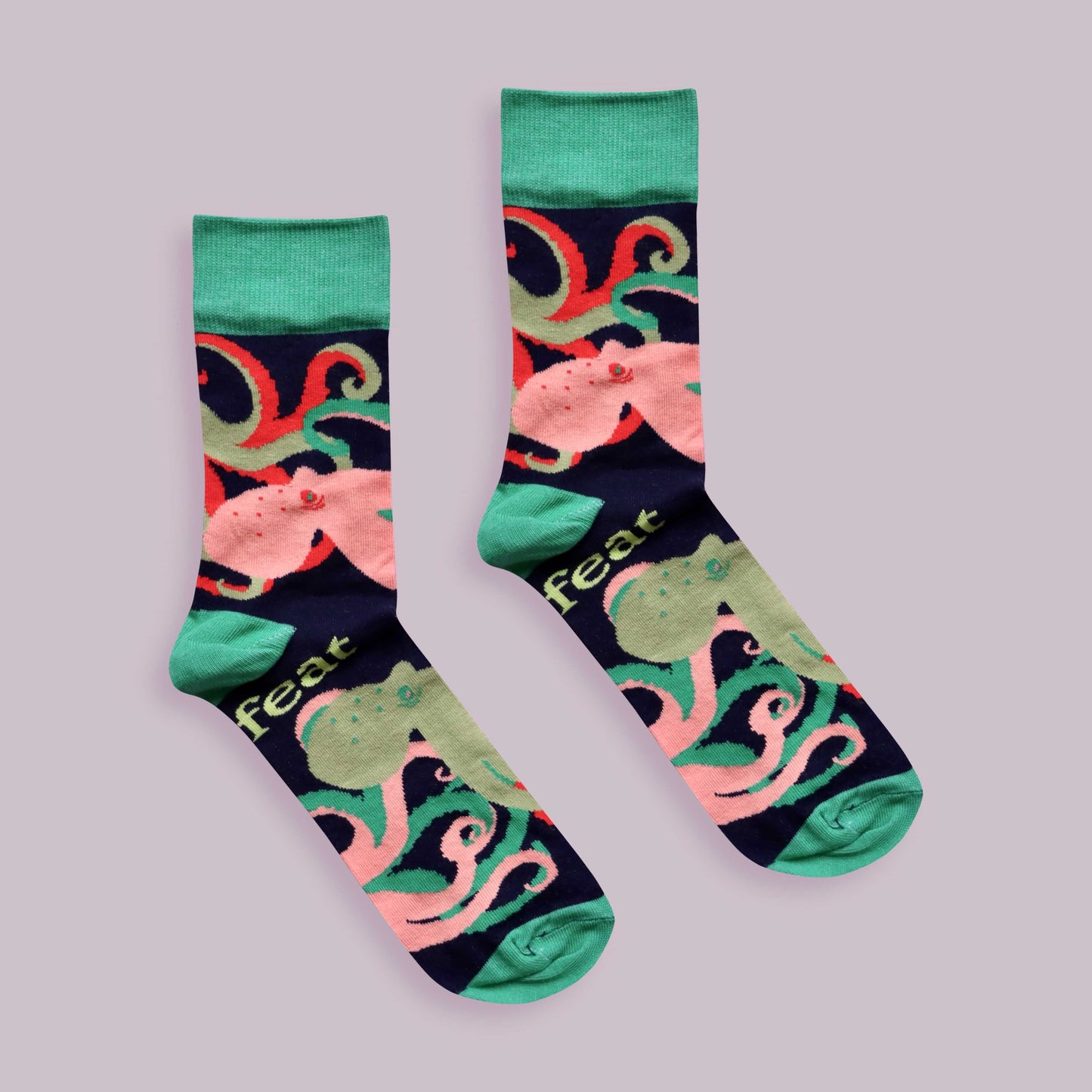 Octopus socks lilac background centered