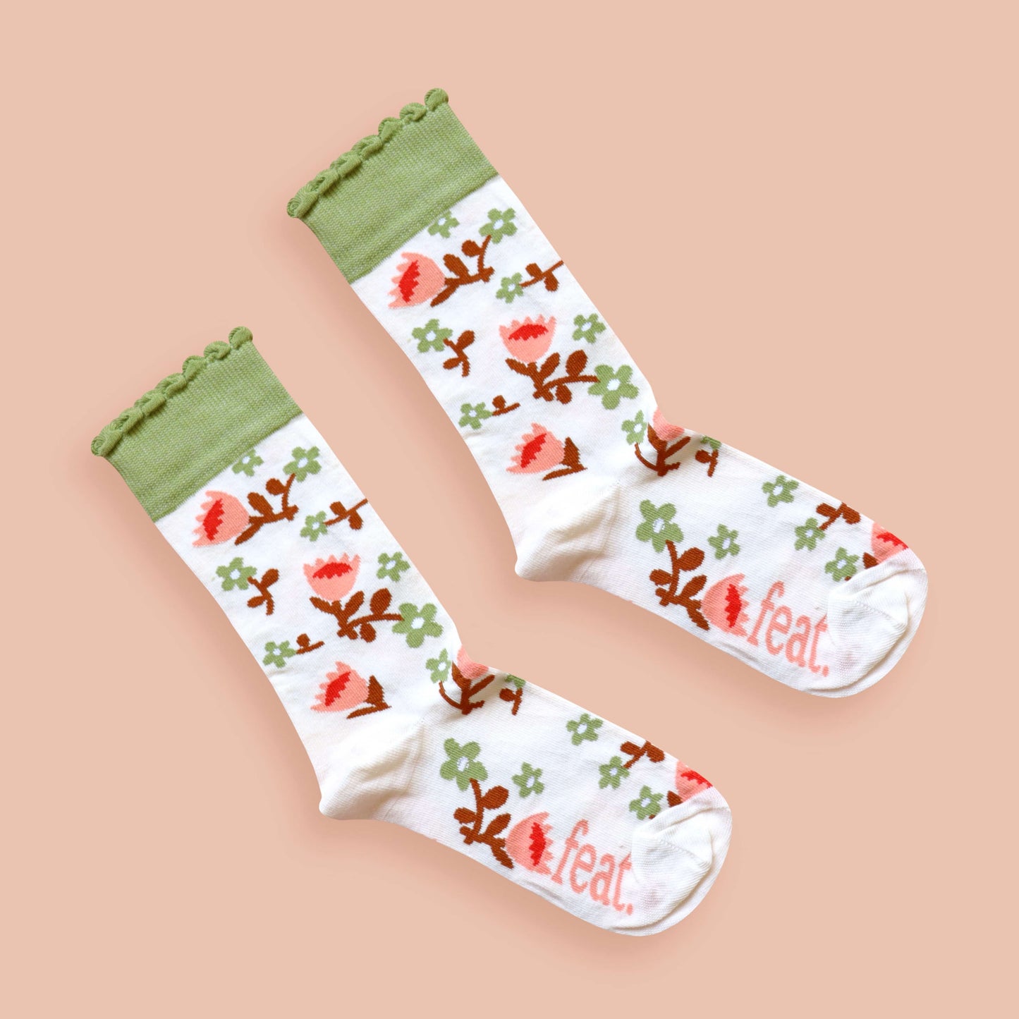 Cream protea socks pink background diagonal