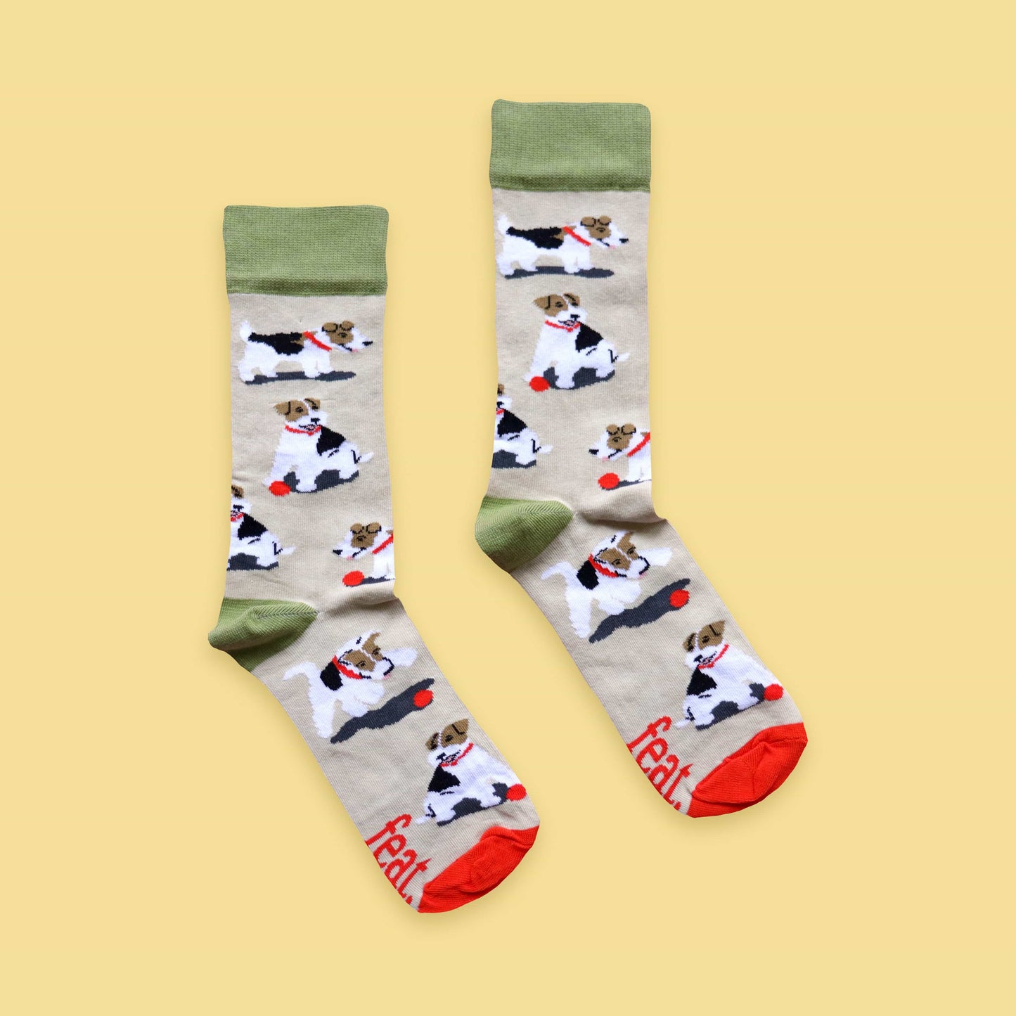 Teddie socks yellow background centered