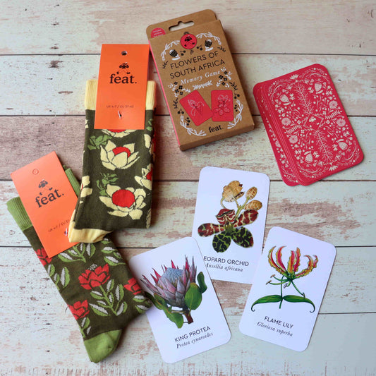 Ladies’ Flowers of South Africa memory game and socks combo