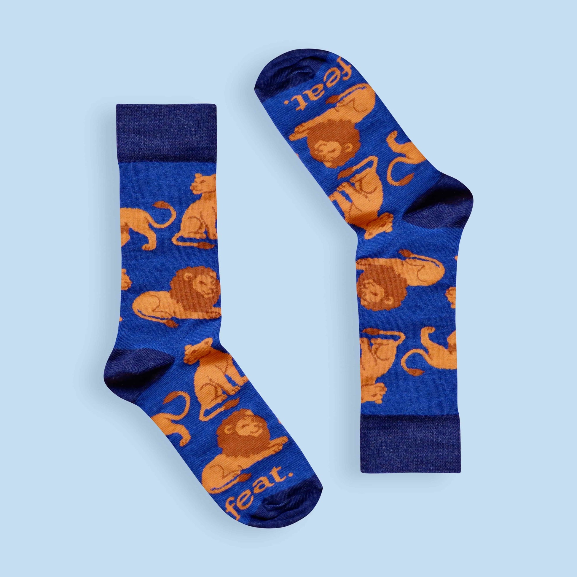 Adult Lion socks blue background inverted
