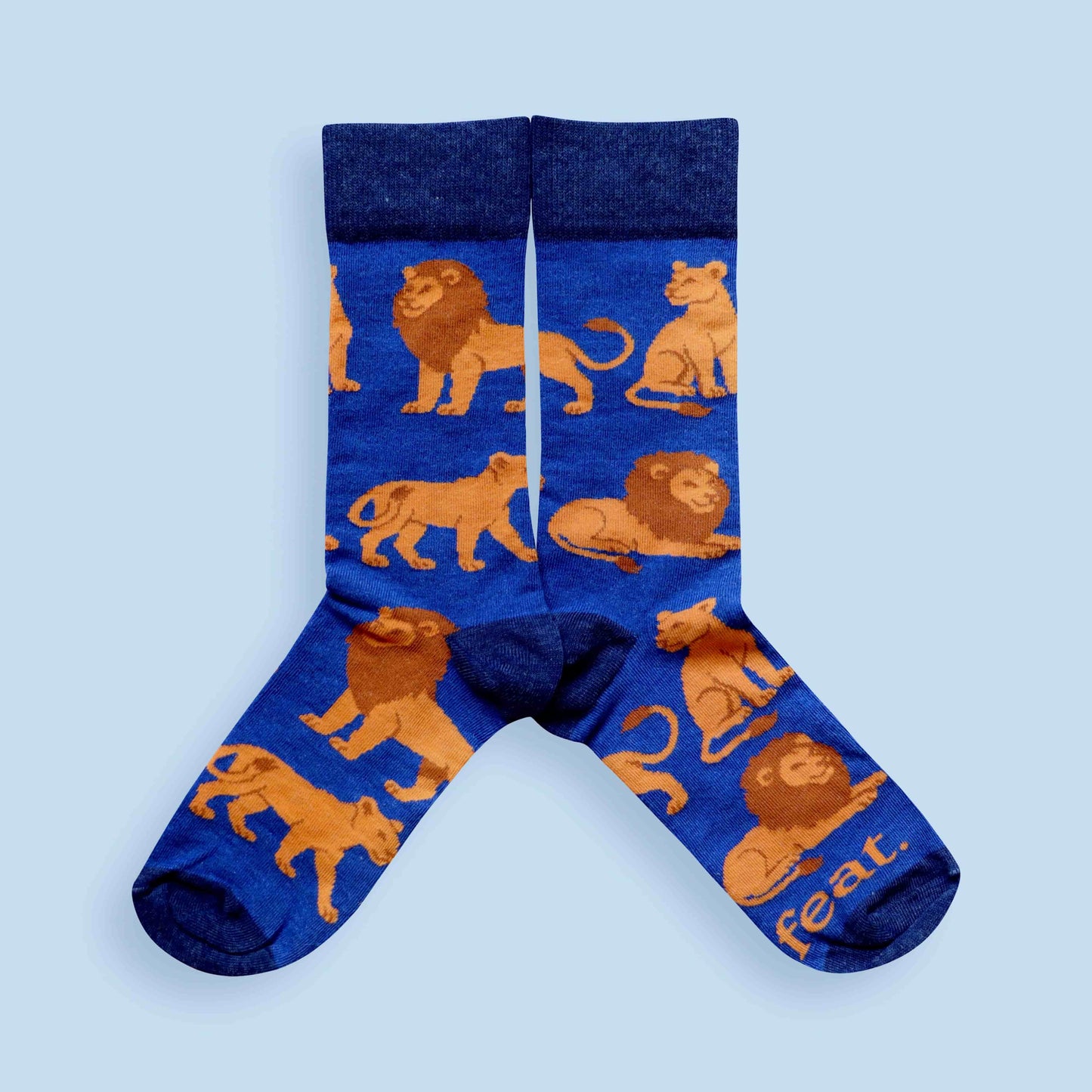 Adult Lion socks blue background mirrored
