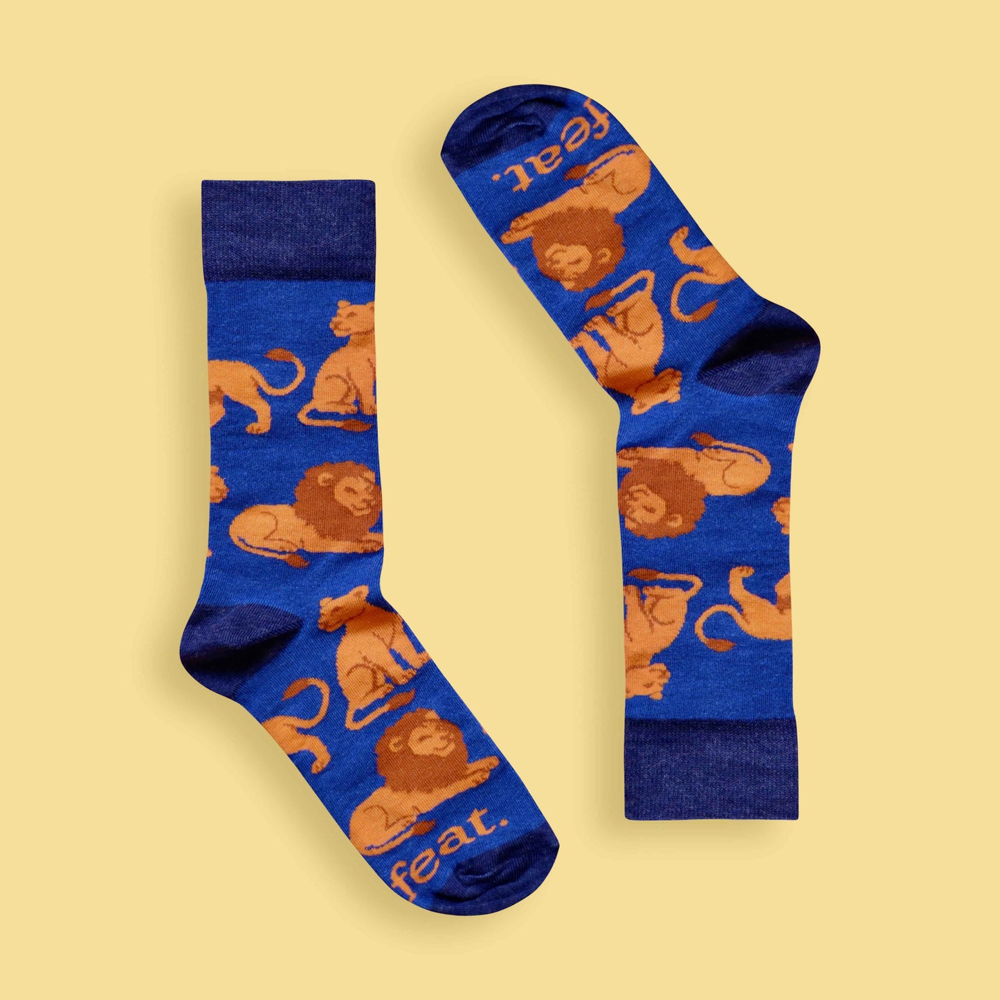 Adults Lion socks yellow background inverted