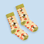 Bee and flower socks diagonal image blue background