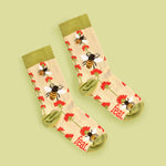 Bees and flower socks diagonal image lime background