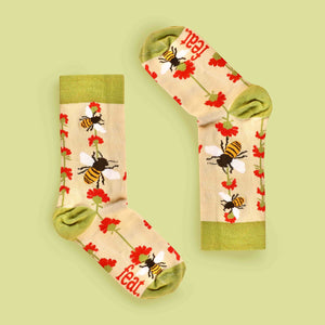 Bees and flower socks inverted image lime background