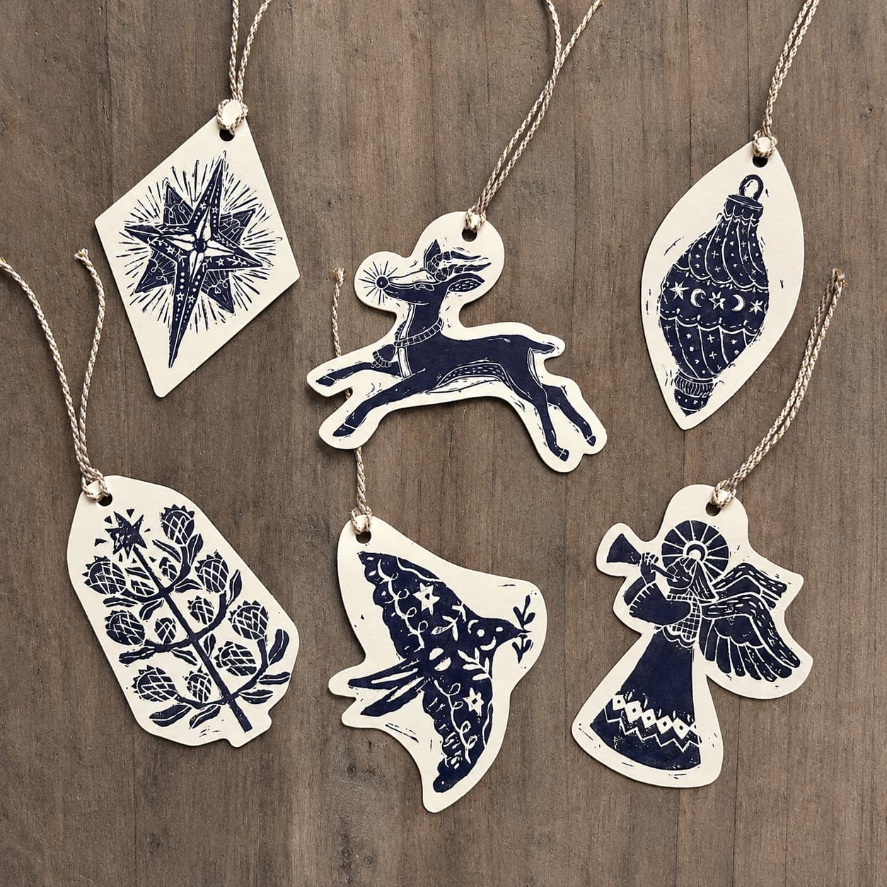 Block print Christmas Gift Tags 6 pack