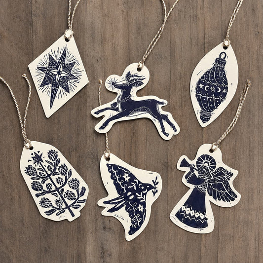 Block print Christmas Gift Tags 6 pack