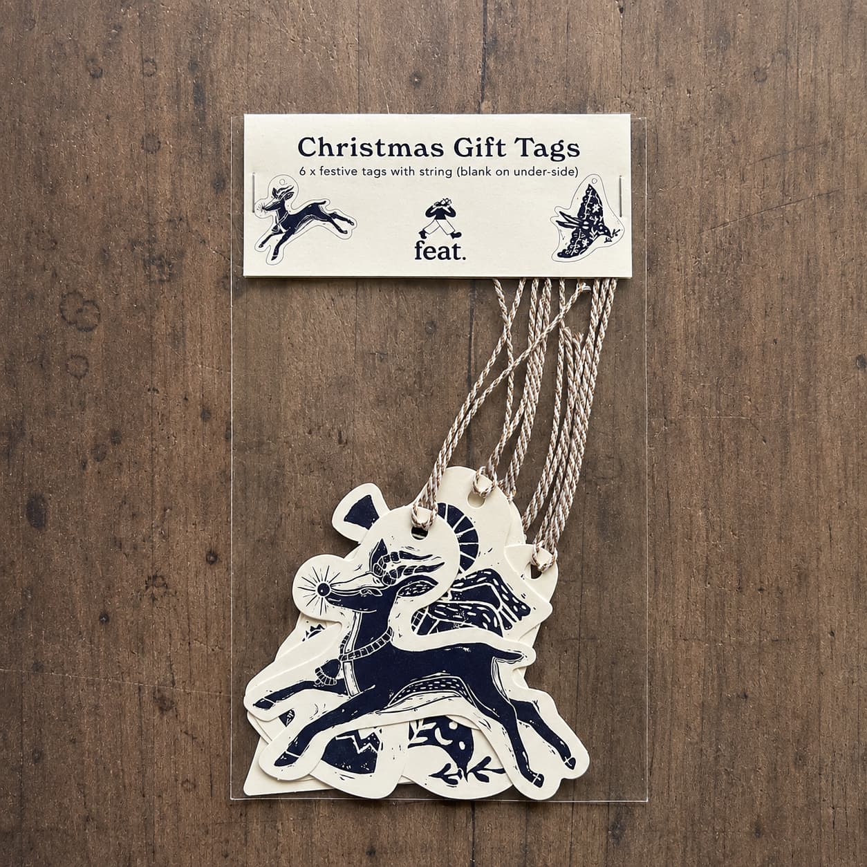 Block print Christmas Gift Tags 6 pack Packaged