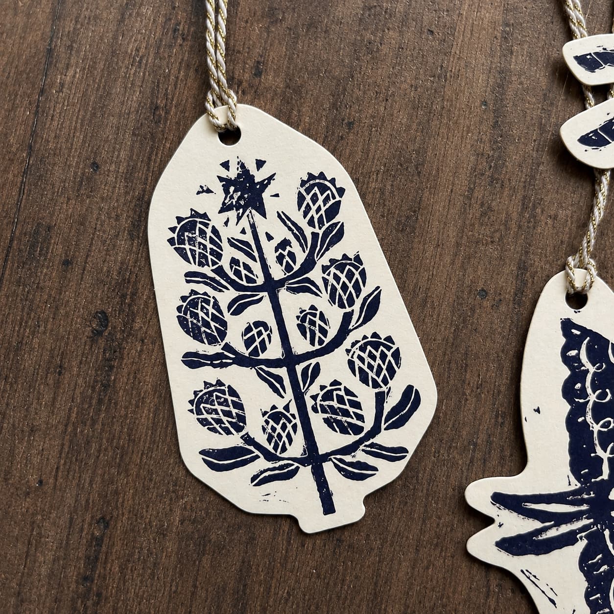 Block print Christmas Gift Tags 6 pack protea Christmas Tree