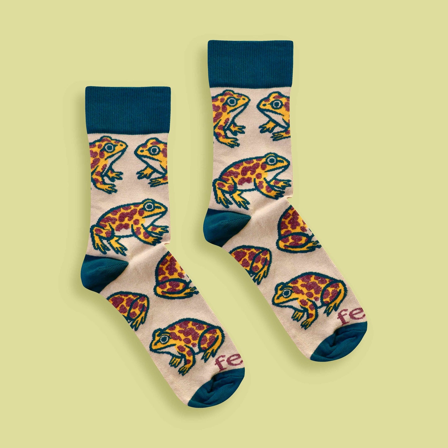 Cape leopard toad socks on lime background