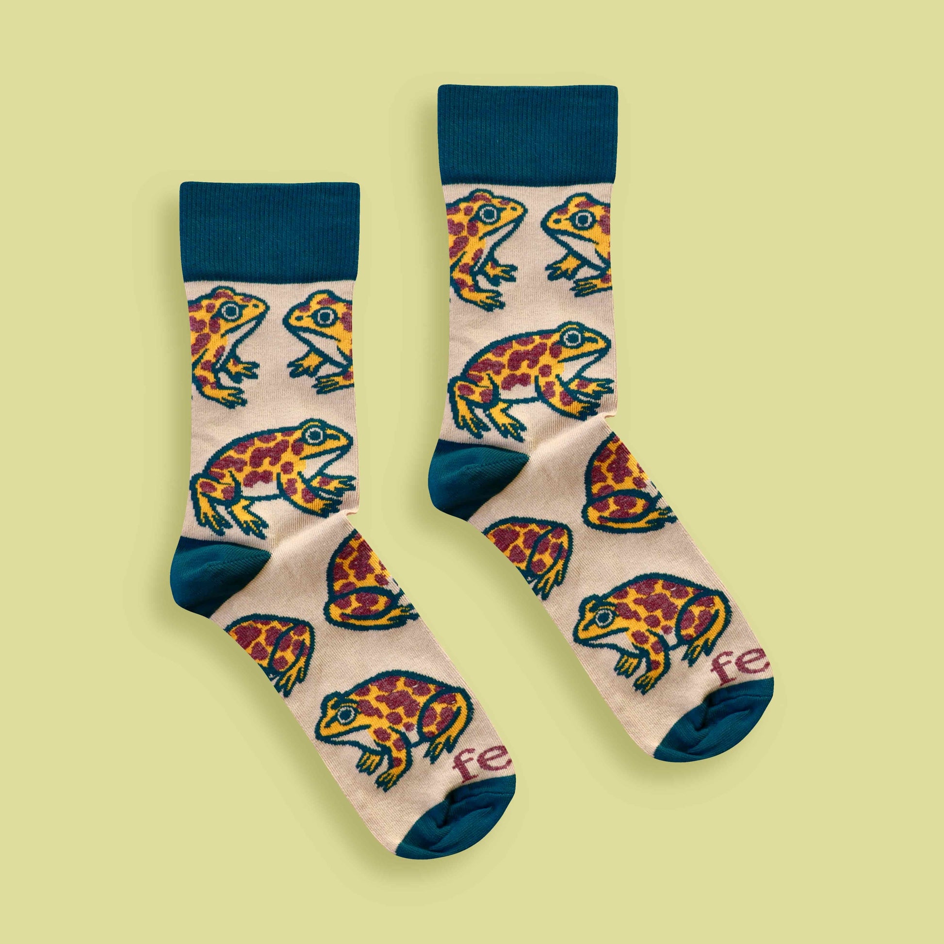 Cape leopard toad socks on lime background