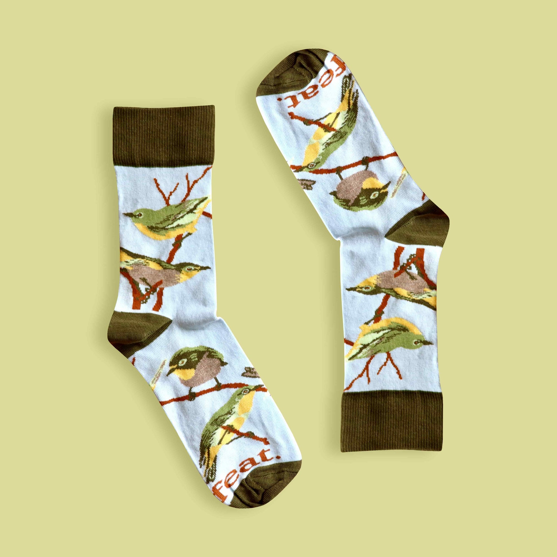Cape white-eye socks lime background inverted