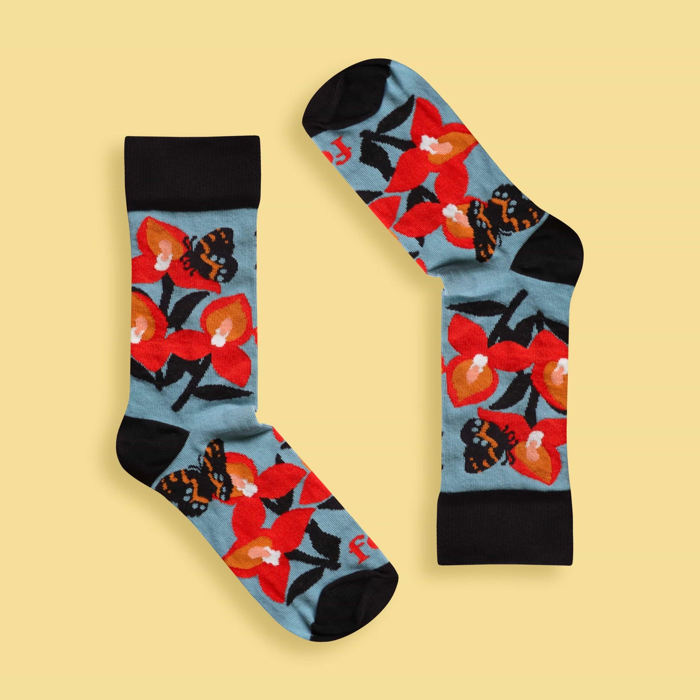 Disa and butterfly socks yellow background inverted