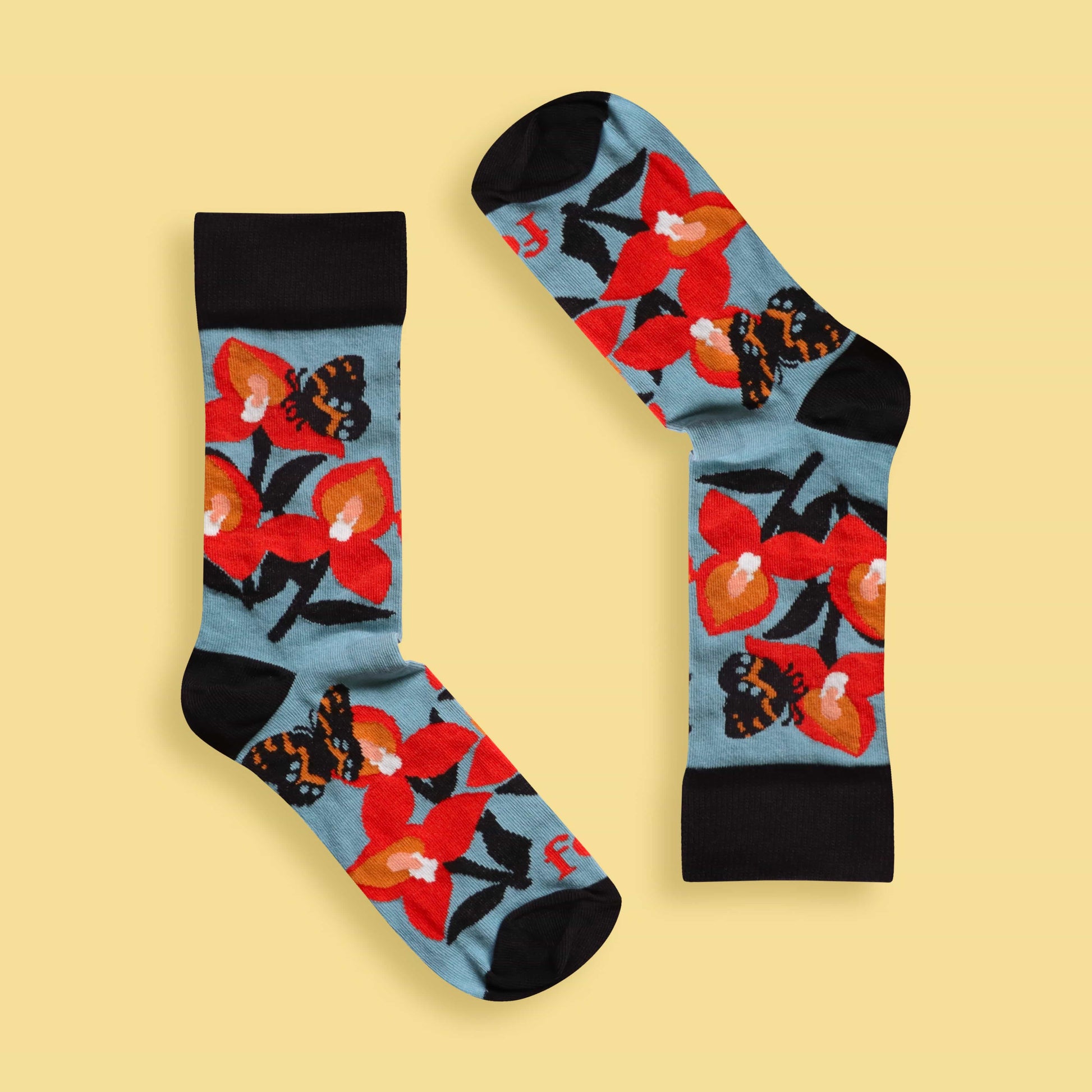 Disa and butterfly socks yellow background inverted