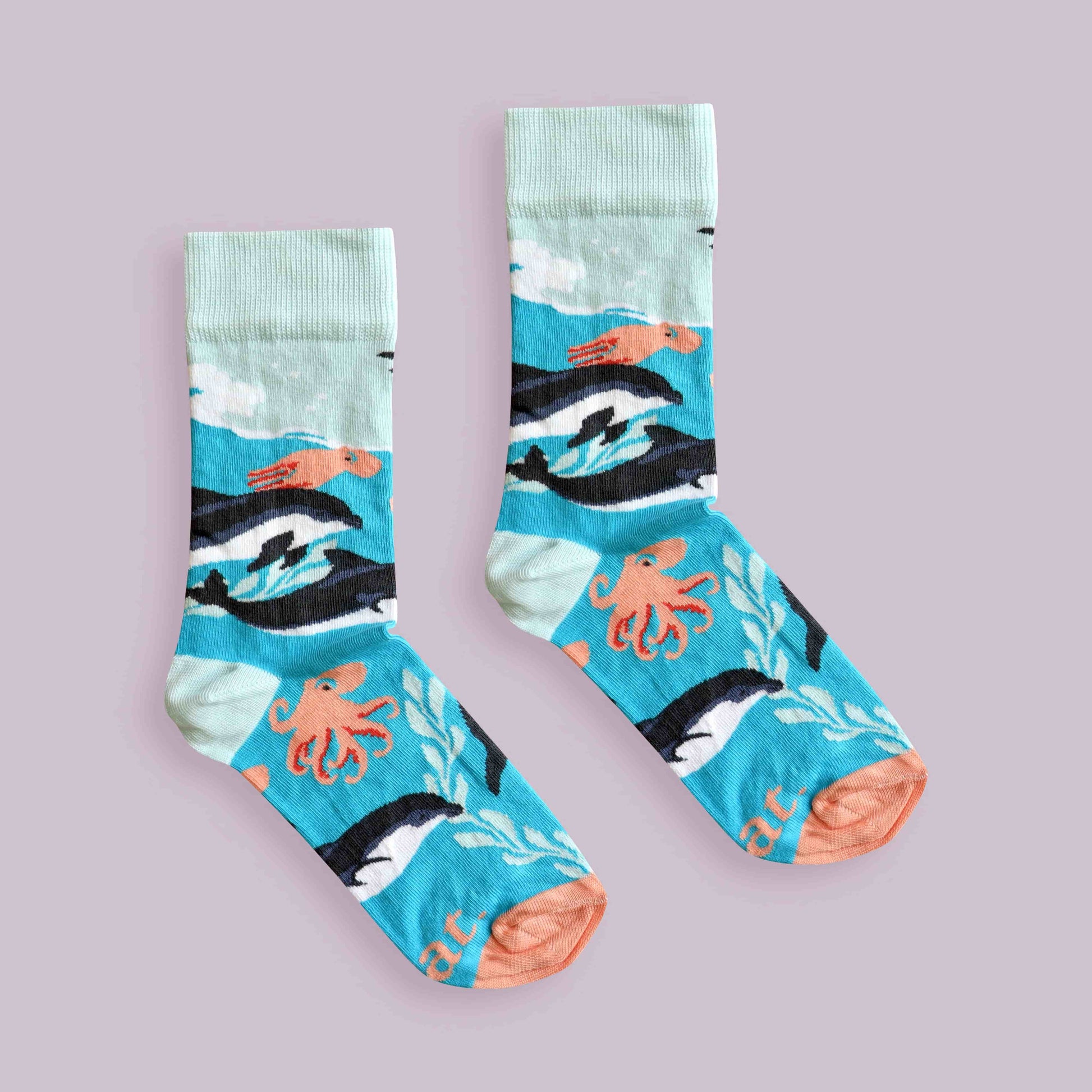 Dolphin socks lilac background centered