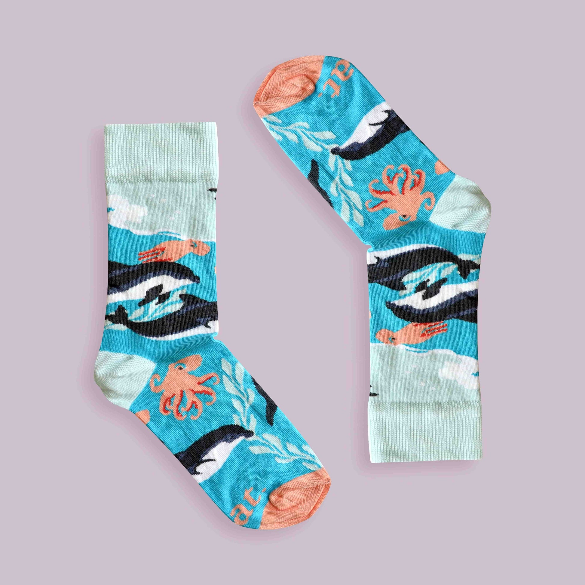 Dolphin socks lilac background inverted
