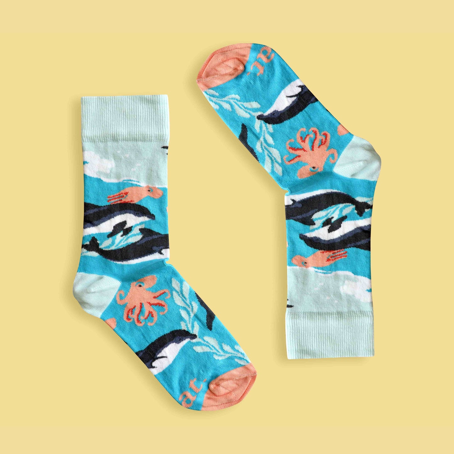 Dolphin party socks yellow background inverted