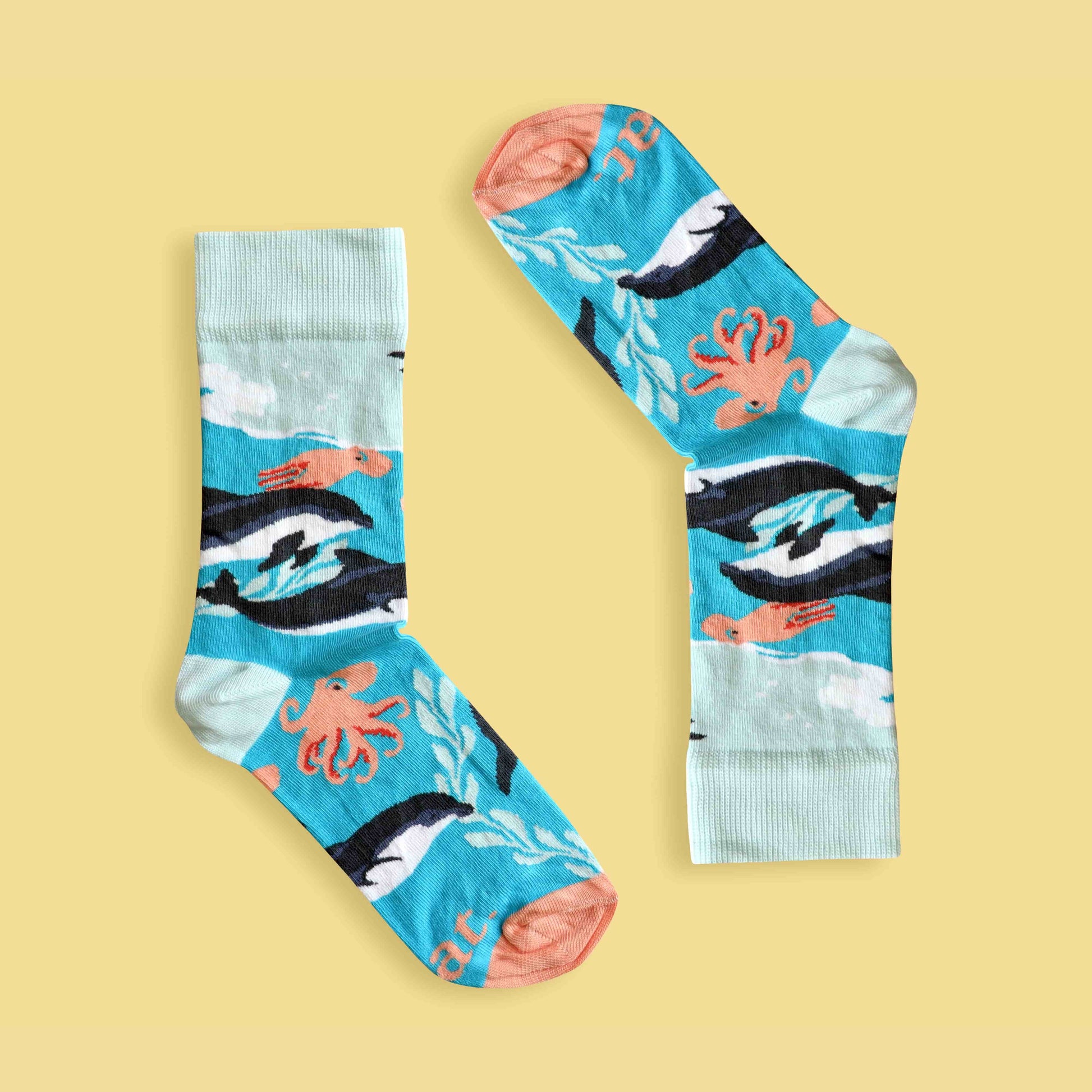 Dolphin party socks yellow background inverted