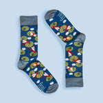 Dragonfly socks inverted image blue background