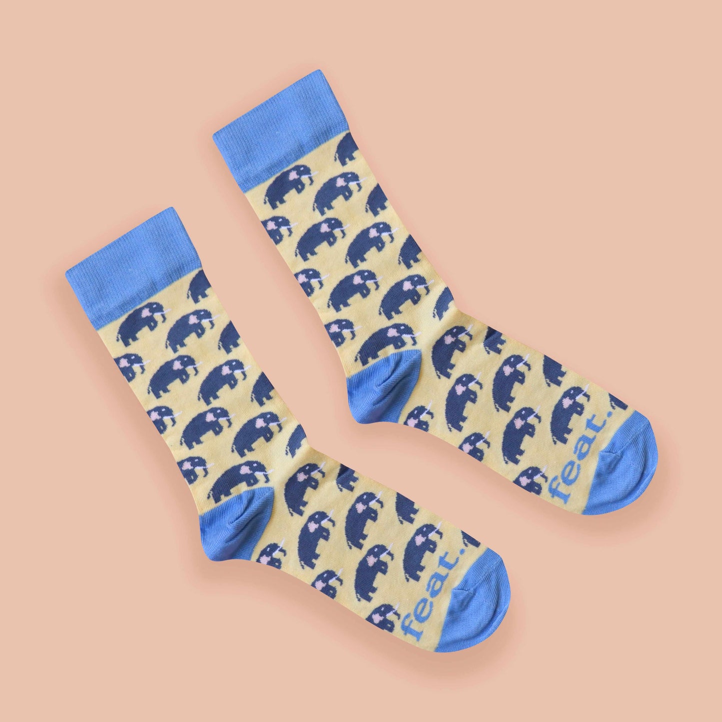 Elephant socks peach background diagonal