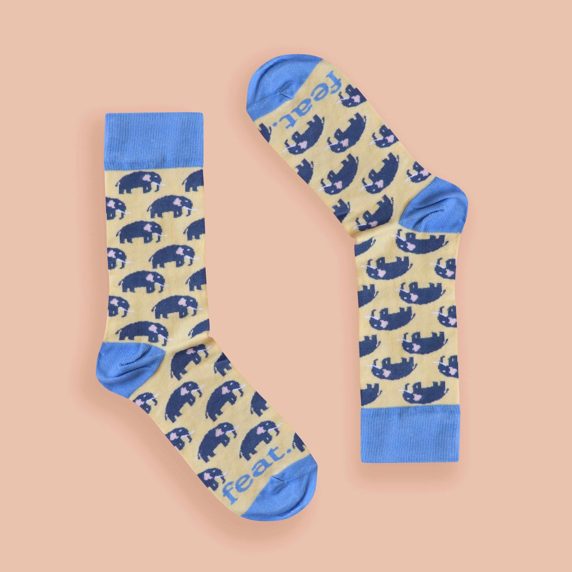 Elephant socks peach background inverted
