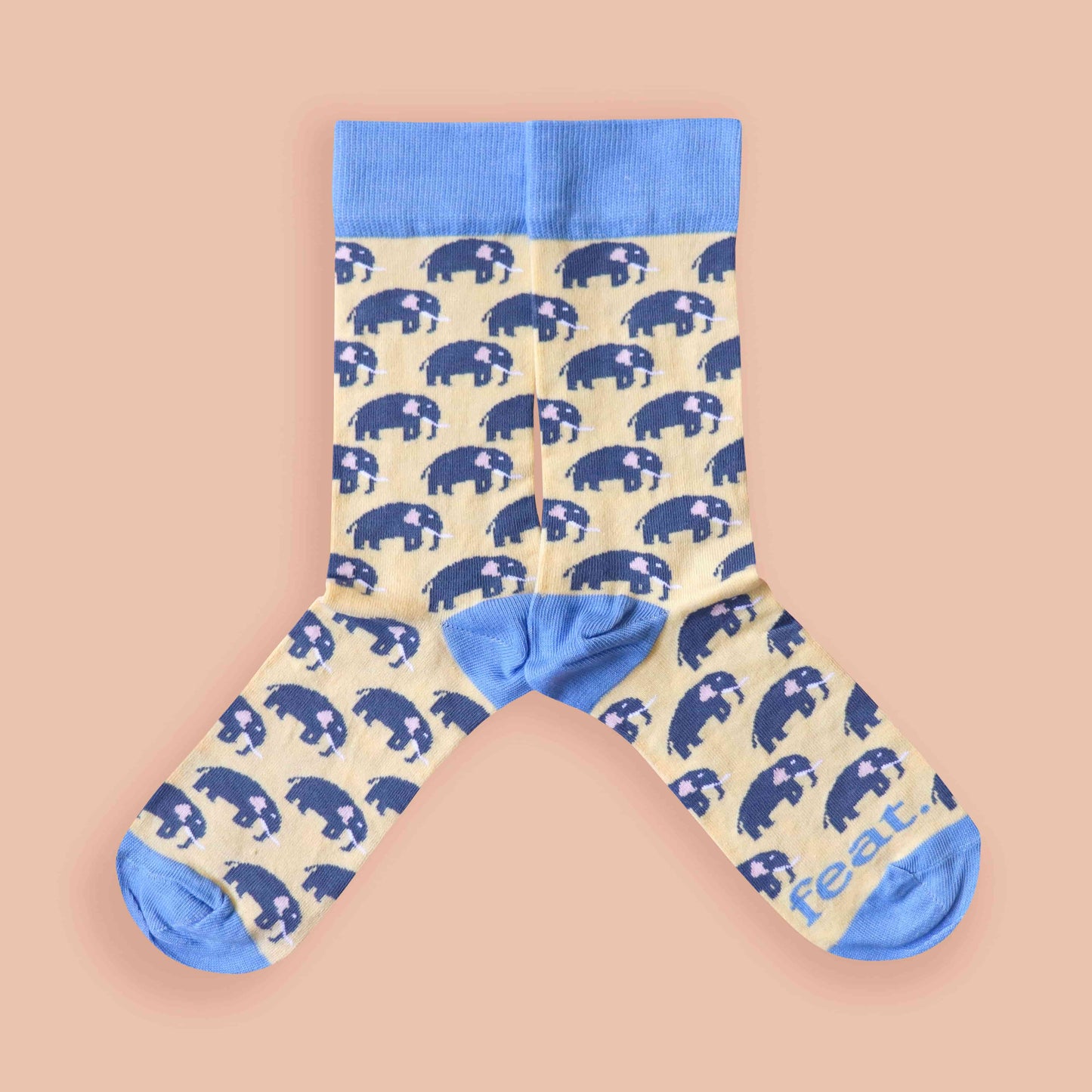 Elephant socks peach background mirrored
