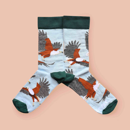 Fish Eagle socks peach background mirrored