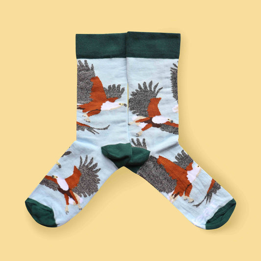 Fish Eagle socks yellow background mirrored