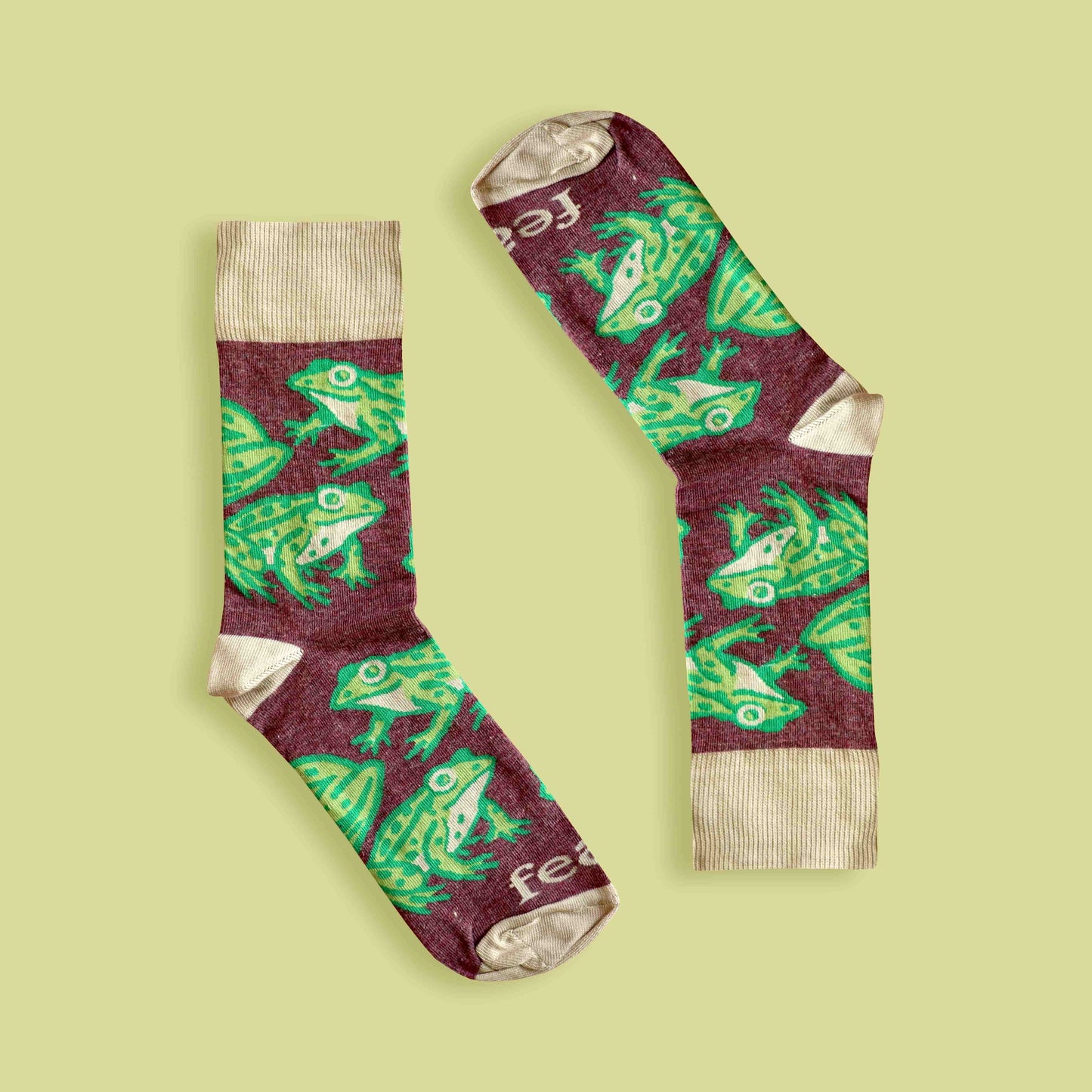 Cape river frog socks lime background inverted