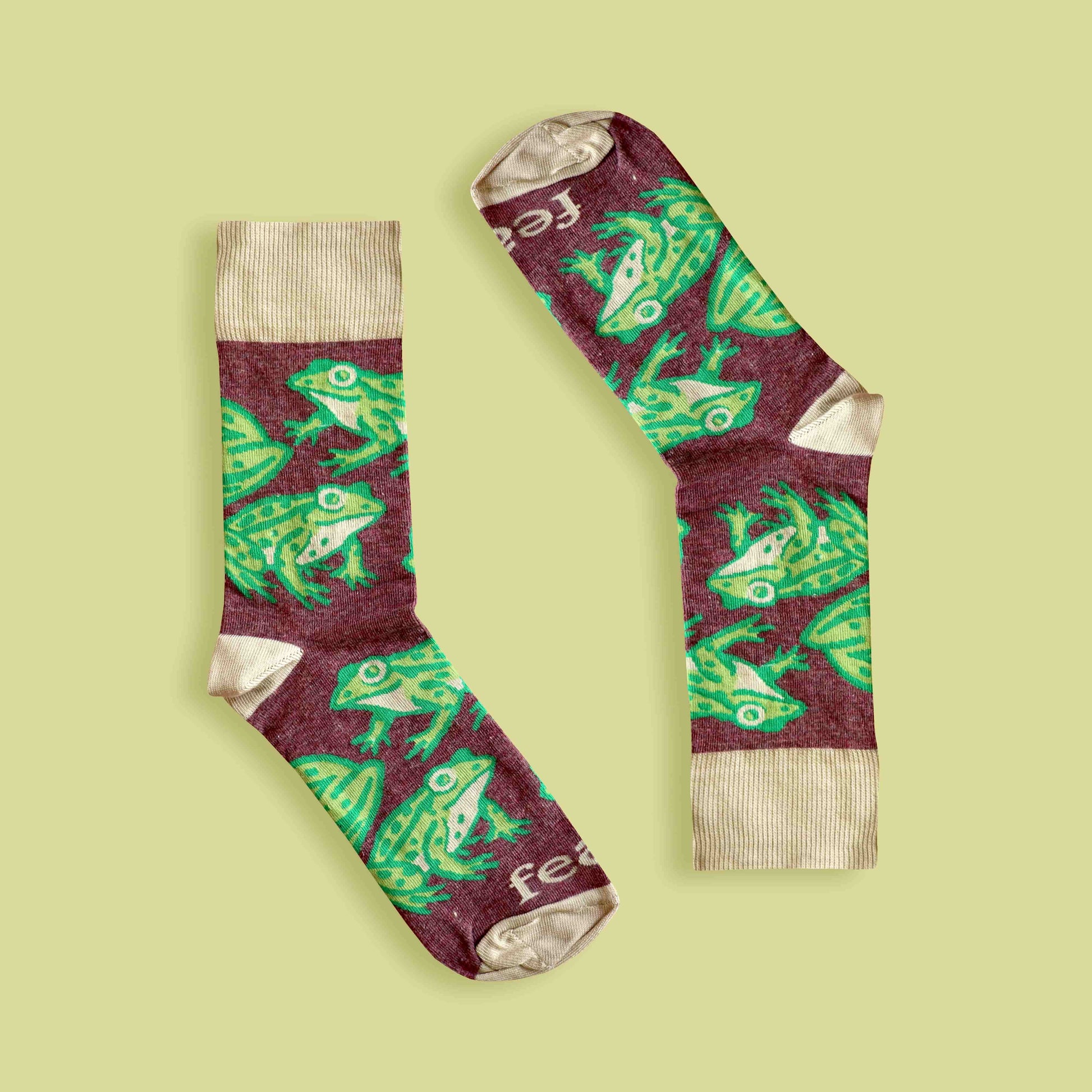 Cape river frog socks lime background inverted