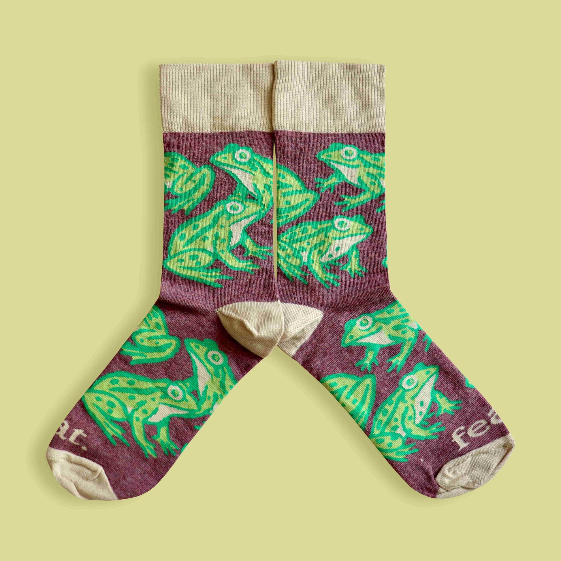 Cape river frog socks lime background mirrored
