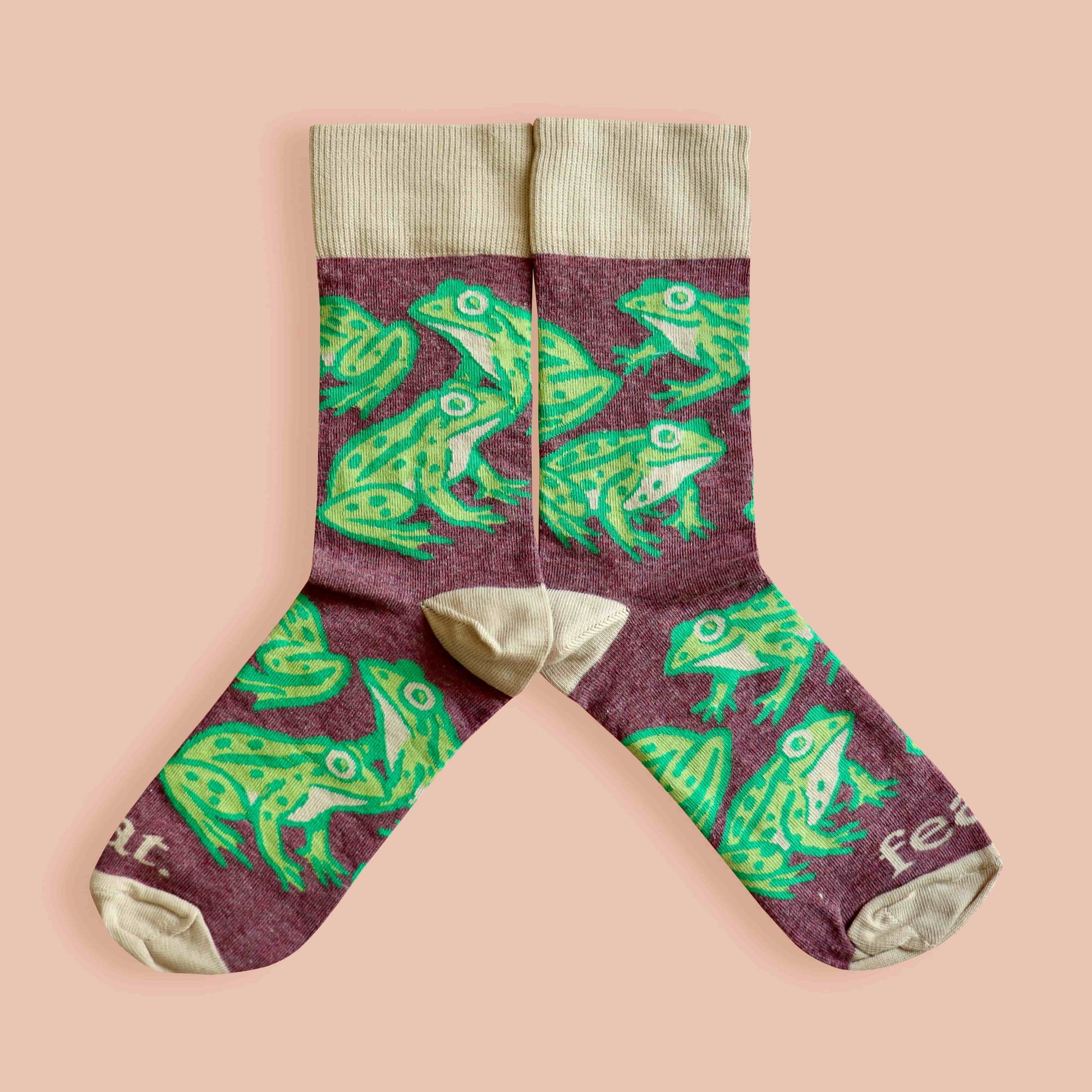 Cape river frog socks peach background mirrored