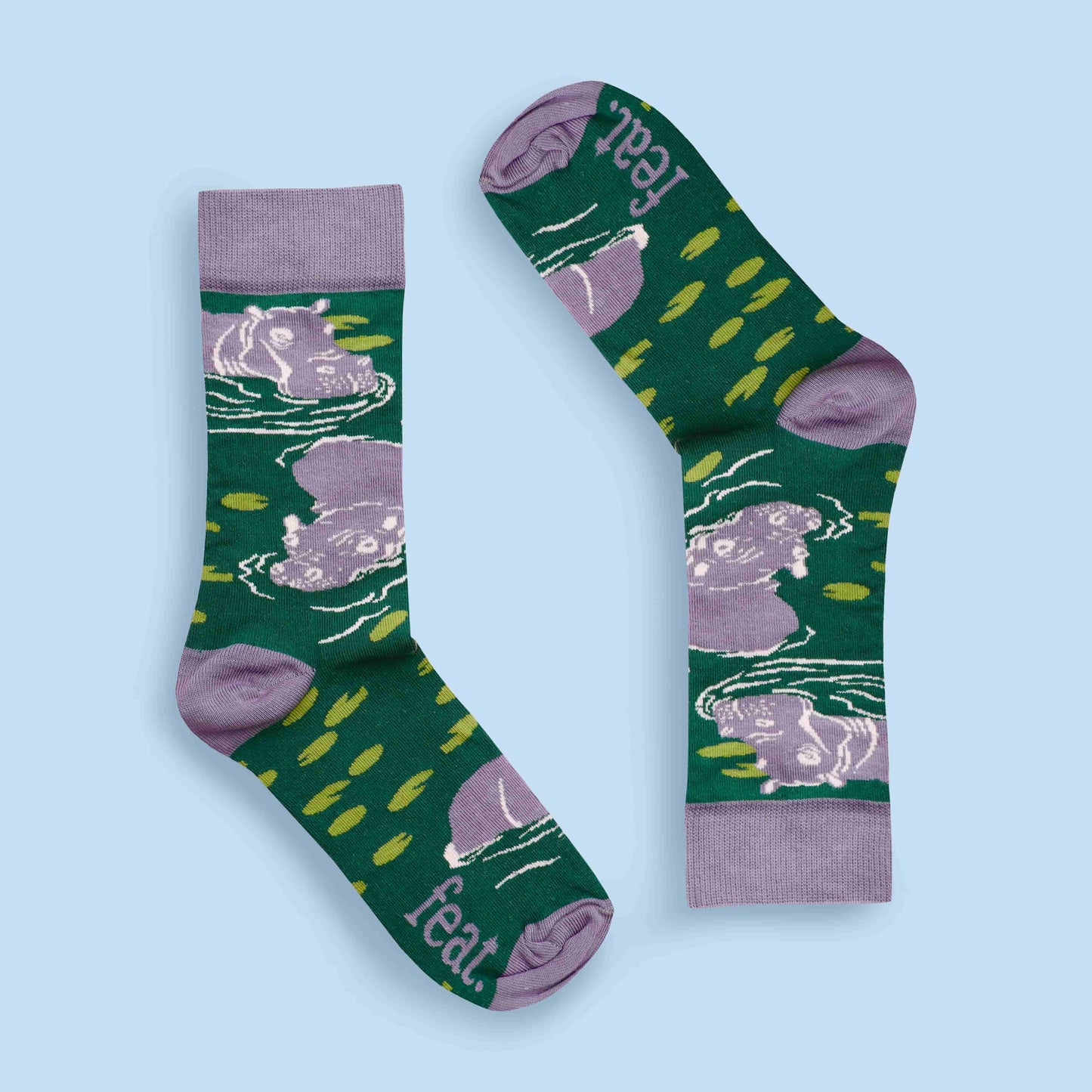 Hippo socks blue background inverted layout