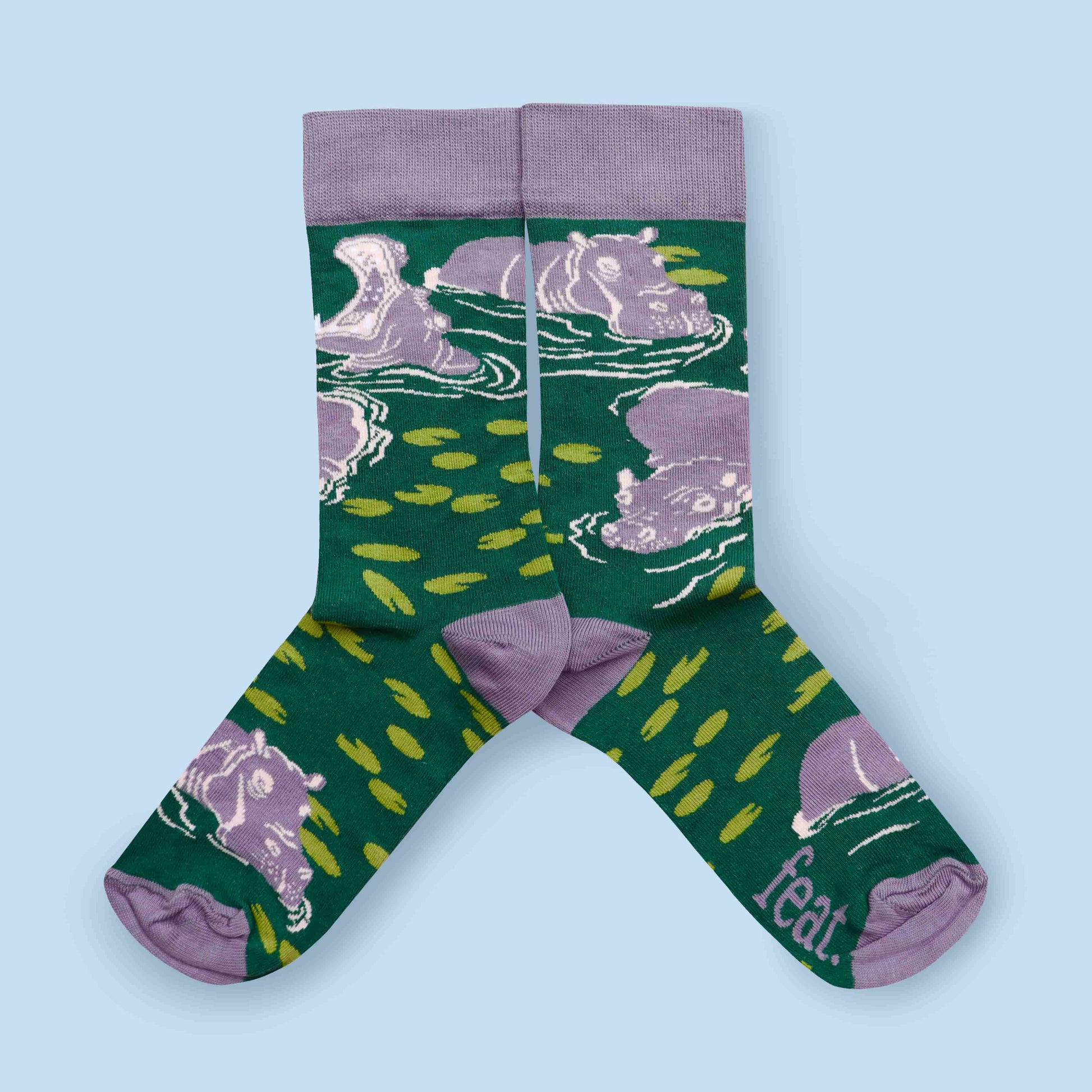 Hippo socks blue background mirrored layout