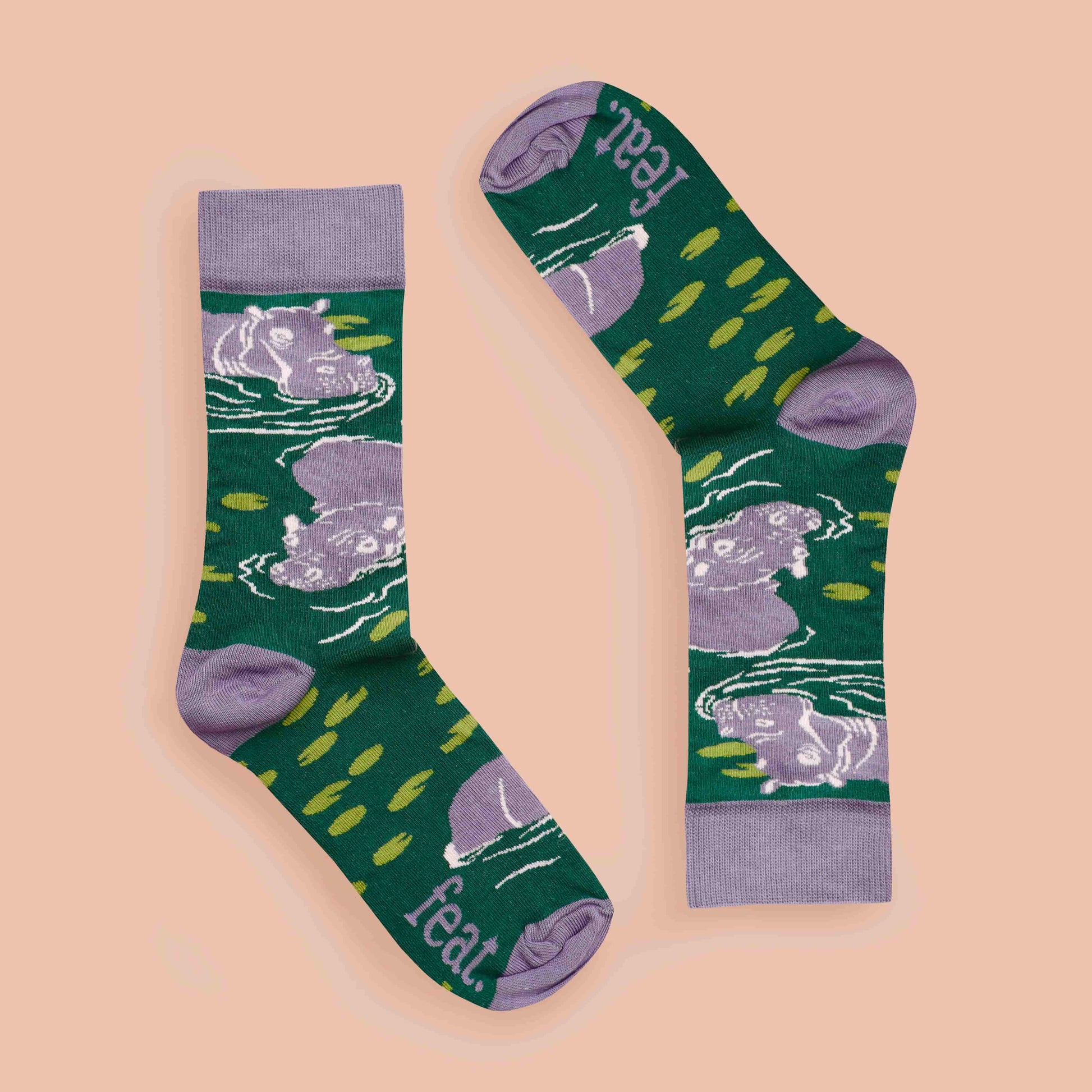 Hippo socks coral background inverted layout