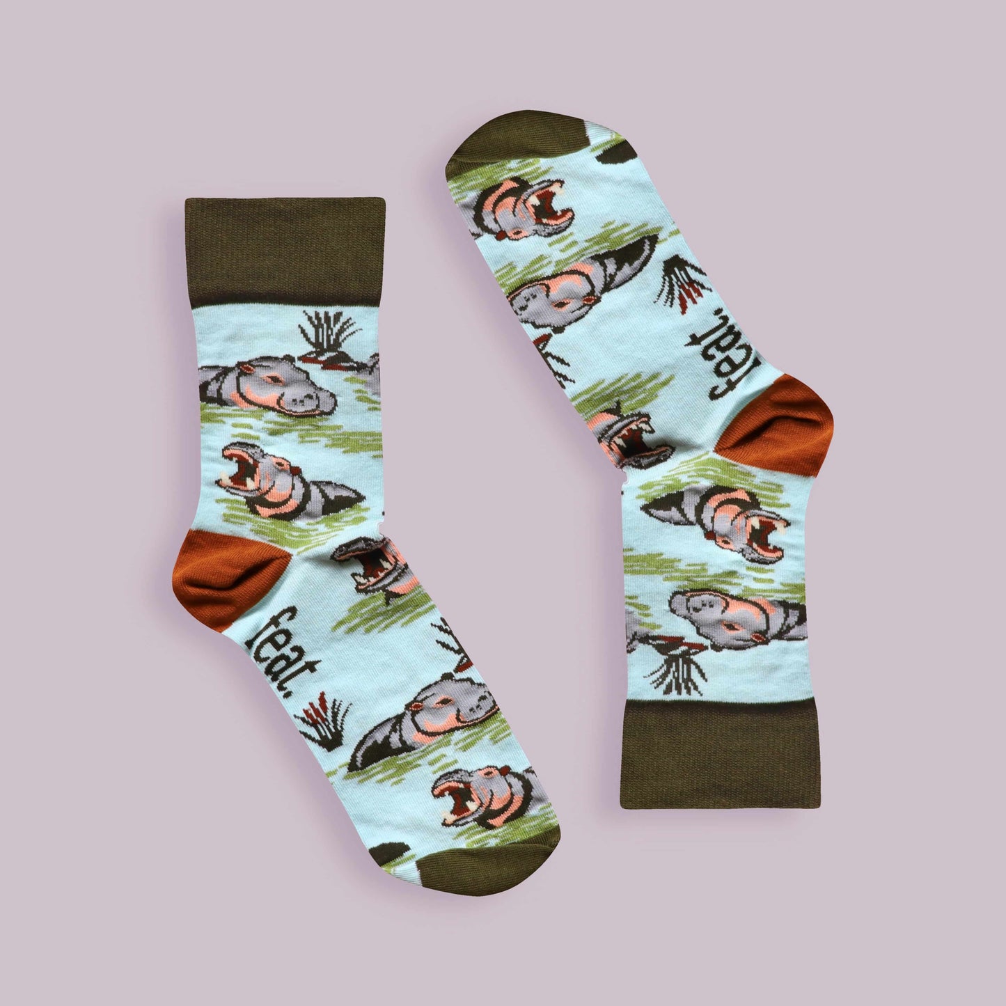 Hippo socks lilac background inverted