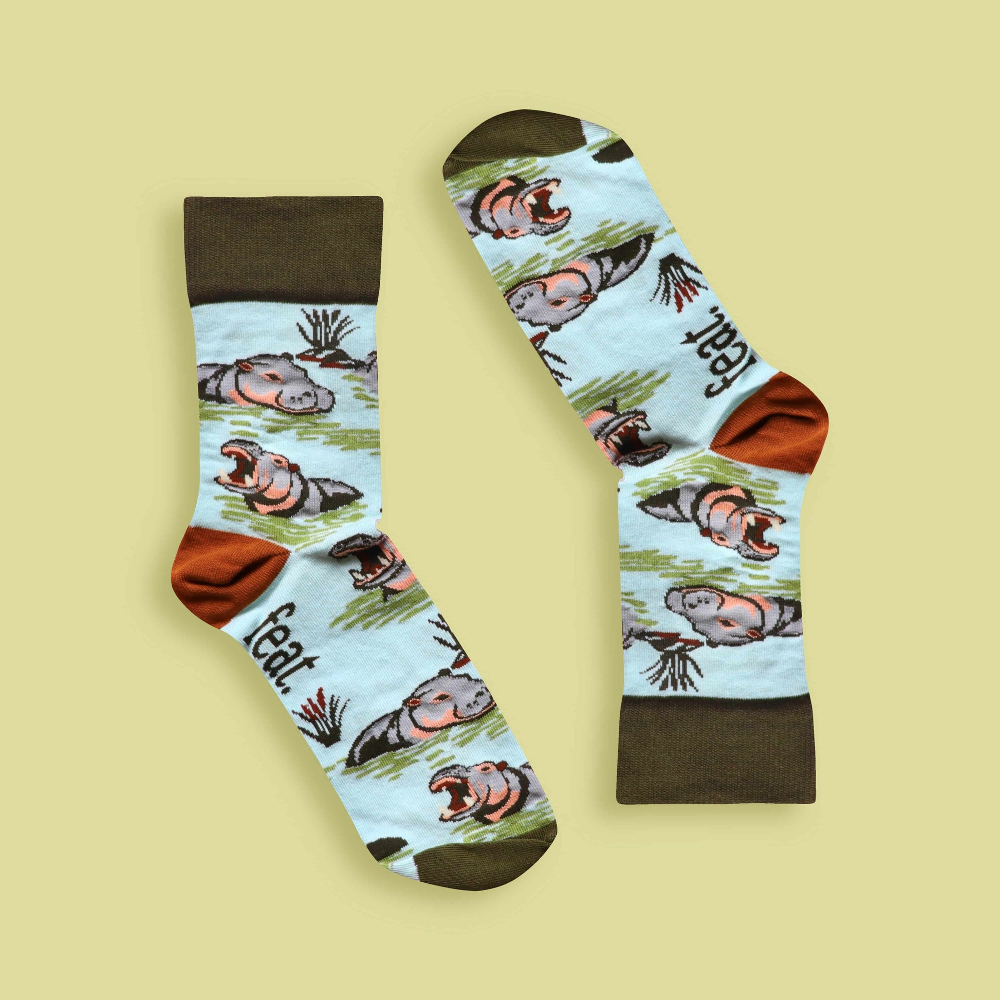 Hippo socks lime background inverted