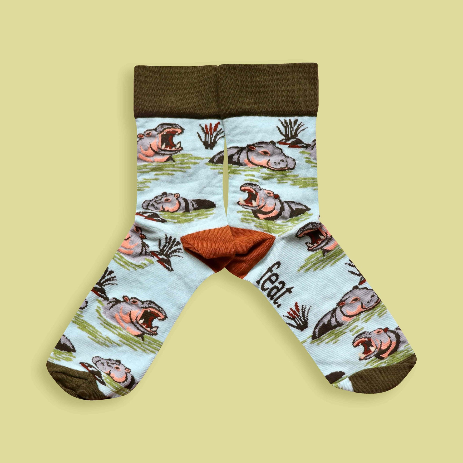 Hippo socks lime background mirrored
