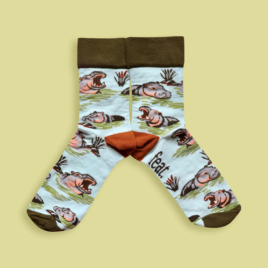 Hippo socks lime background mirrored