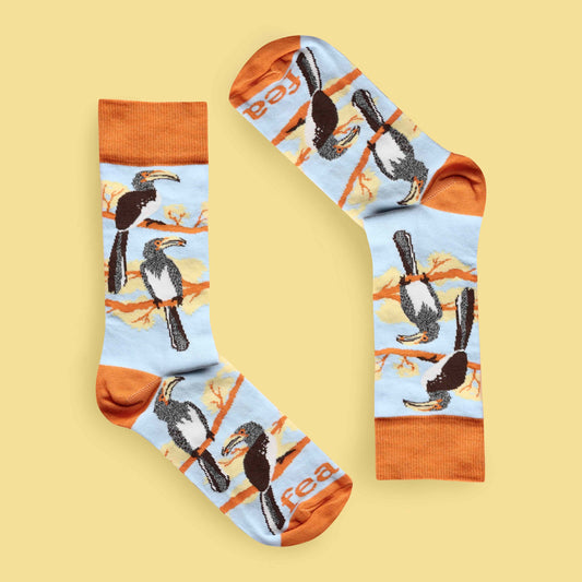 Hornbill socks Yellow background inverted