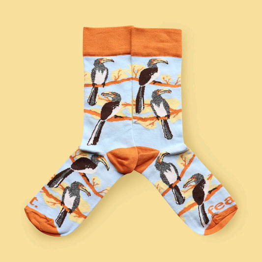 Hornbill socks Yellow background mirrored