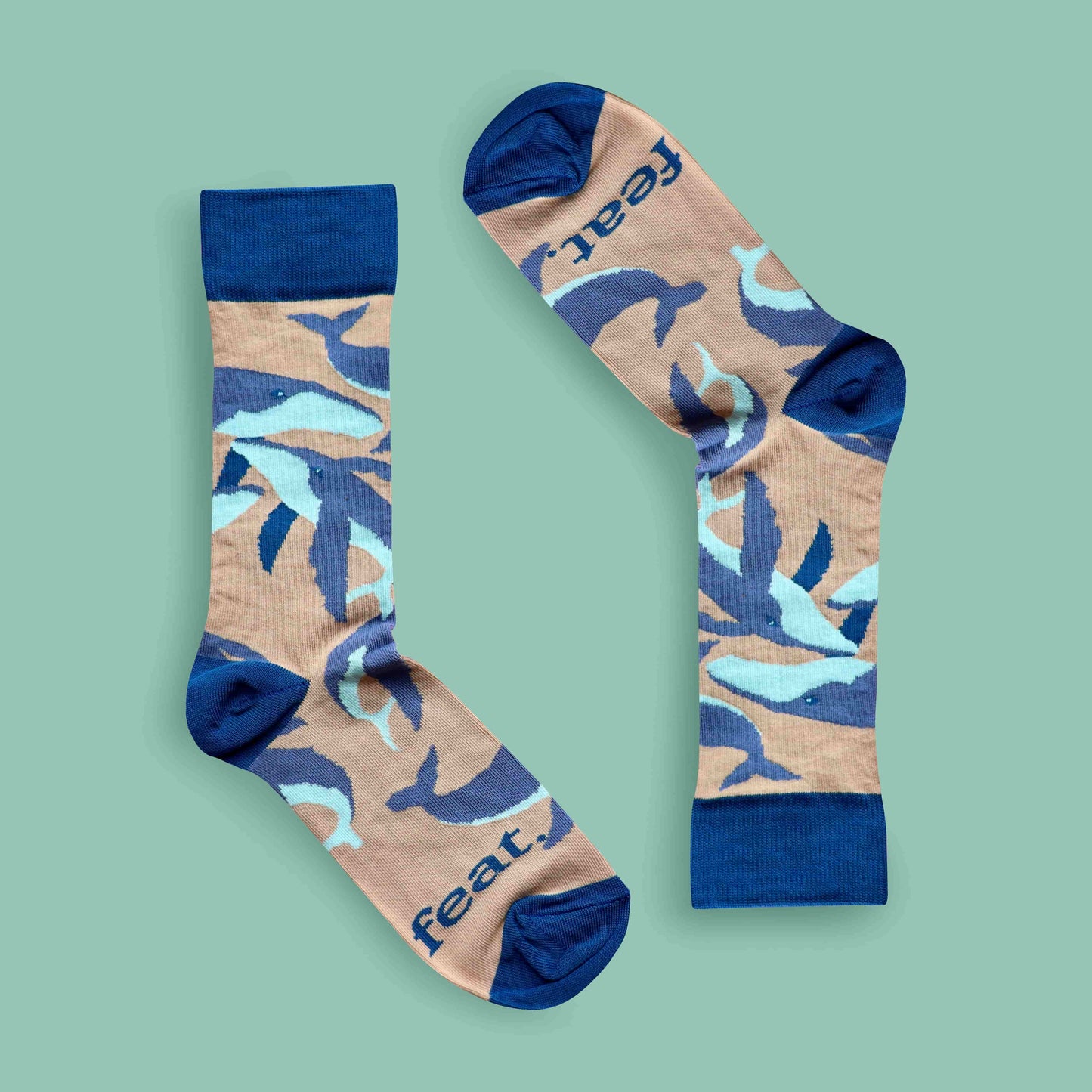 Humpback whale socks green background inverted