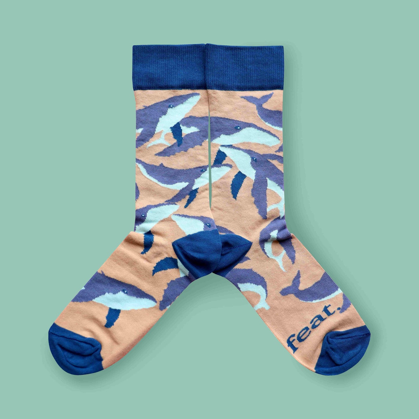 Humpback whale socks green background mirrored