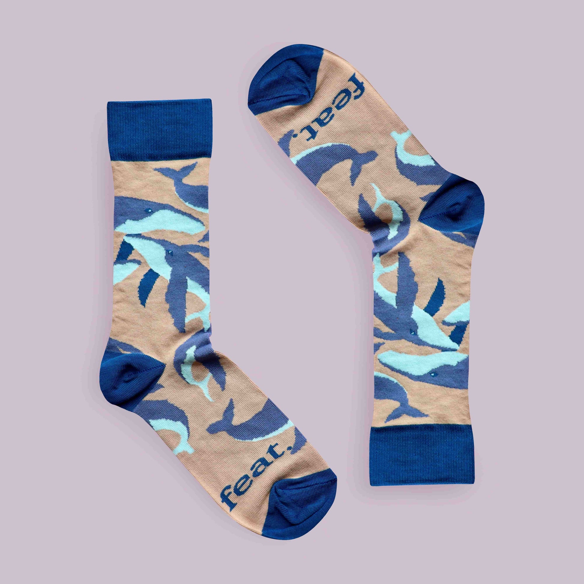 Humpback whale socks purple background inverted