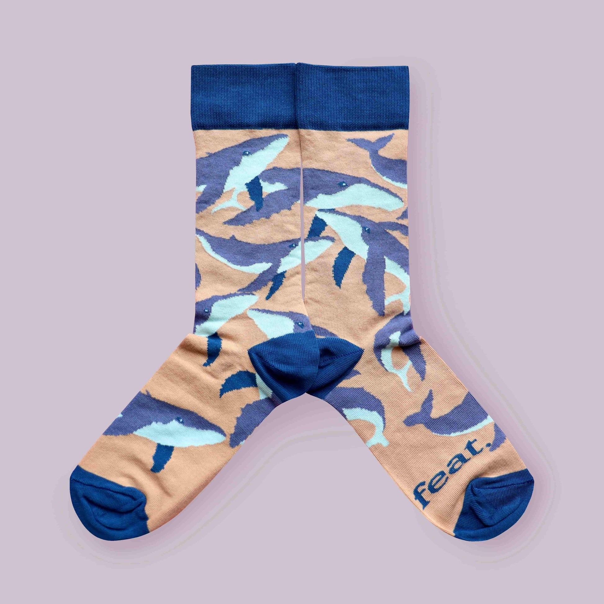 Humpback whale socks purple background mirrored