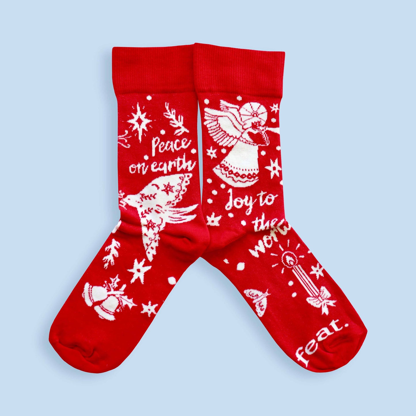 Joy to the world socks blue background mirrored
