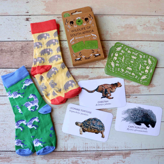 Kids’ Wildlife of South Africa socks and memory game combo